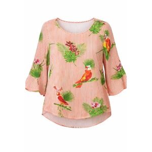 Lemon Way Blouse‎ Womens XL Tropical Parrot Striped Long Sleeve Orange Green Top